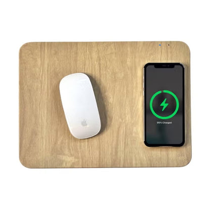 Wood Mouse Pad with Wireless Charging - Light Brown