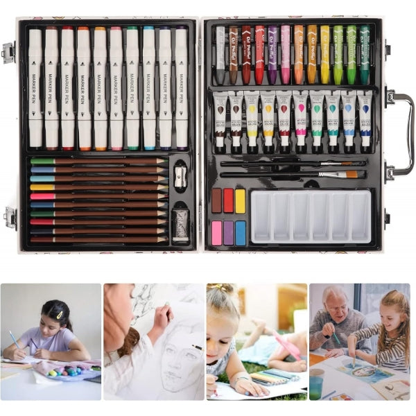 Complete Children's Art Kit with Pencils, Watercolors, and Brushes