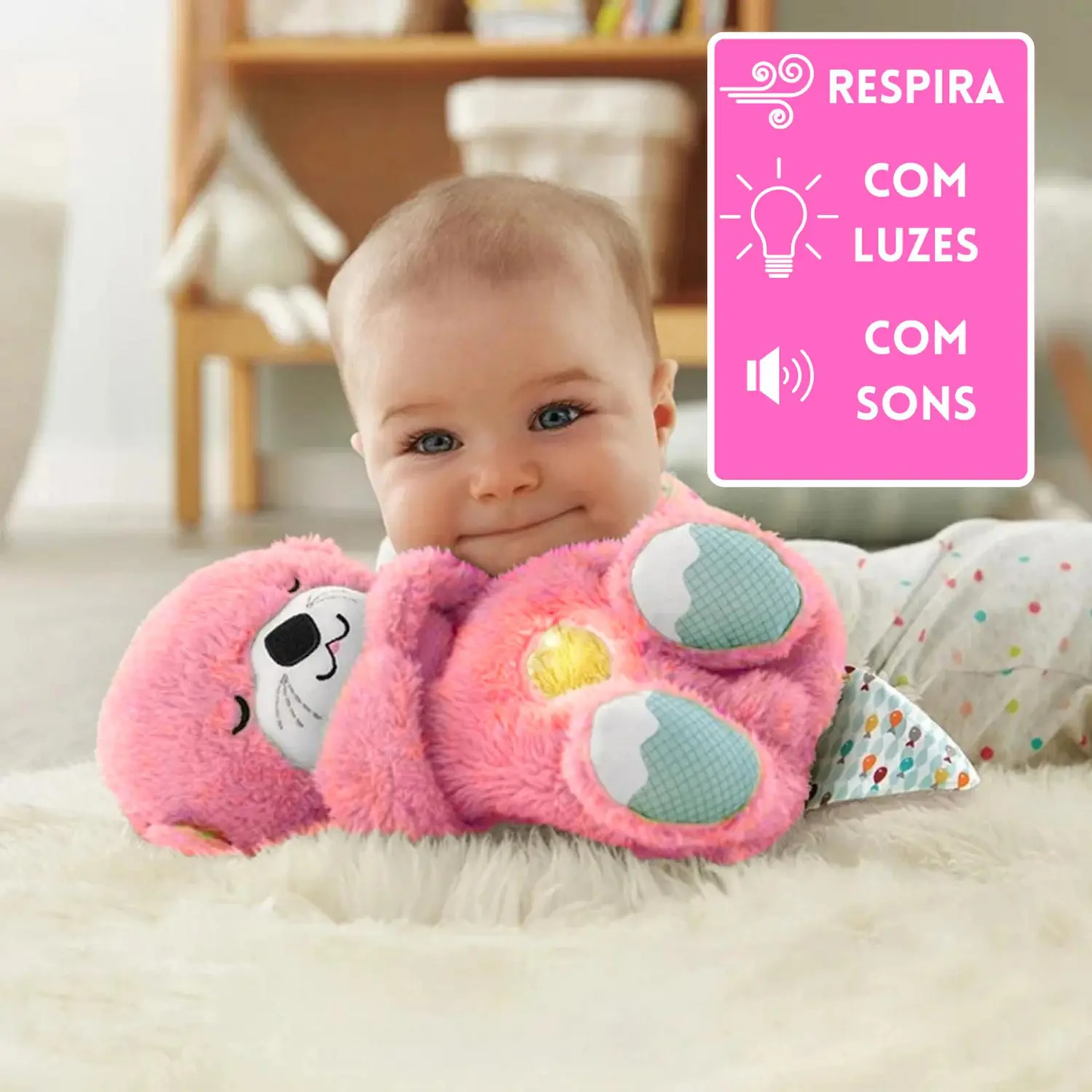 Interactive Plush Toy with Light and Music - Pink Otter