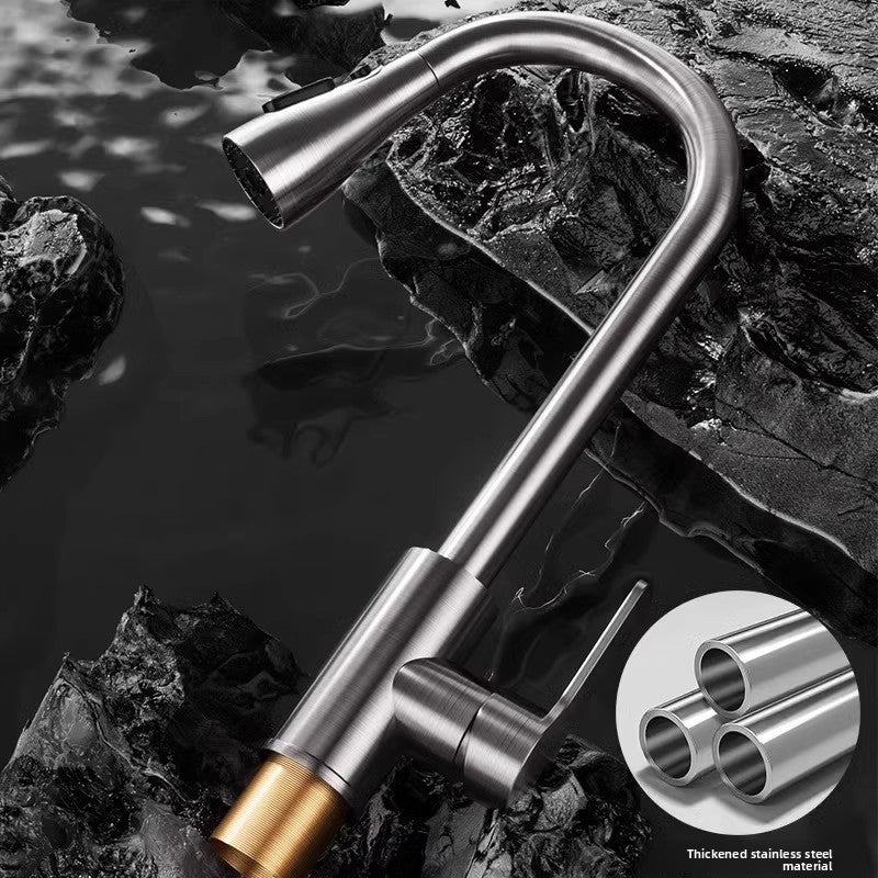 Pull out the faucet to switch between hot and cold water.