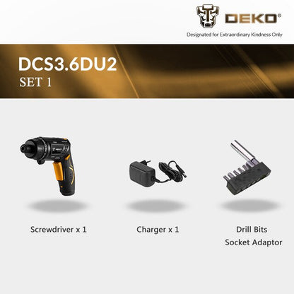 DEKO DCS3.6DU2 Cordless Electric Screwdriver Household Rechargeable battery Screwdriver with Twistable Handle with LED Torch