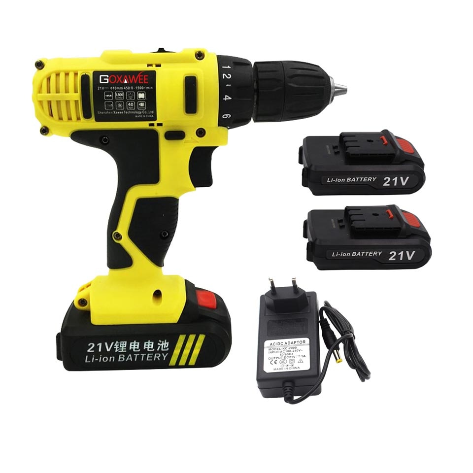 GOXAWEE 21V/12V/16.8V Electric Screwdriver Cordless With 2 Lithium Batteries Rechargeable Mini Drill 2-Speed Wireless Power Tool