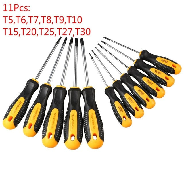 1Set Cr-V Torx Screwdriver Set with Hole Magnetic T5-T30 Screw Driver Set Kit for Telephone Repair Hand Tool Set
