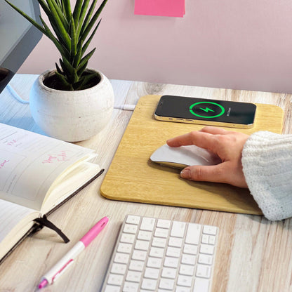 Wood Mouse Pad with Wireless Charging - Black